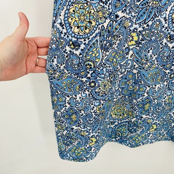 Talbots Size Medium Blue & Yellow Paisley Print Bow Back Knit Sheath Dress - Picture 5 of 9